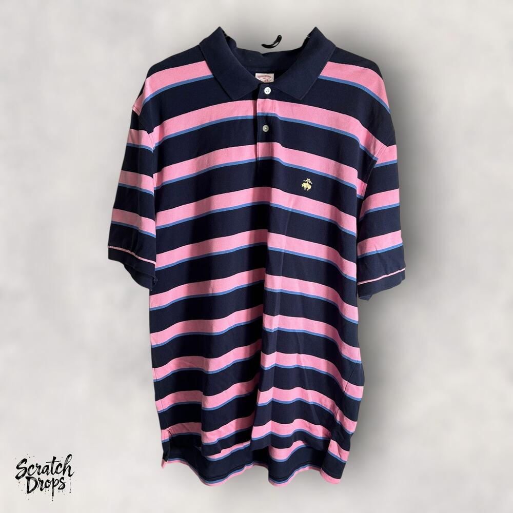 Brookes Brothers Men's XXL Polo Shirt Cotton Pink Navy Striped Casual M02